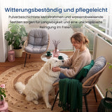 Home Collective Gartenmöbel Set Balkonmöbel Lounge Möbel Outdoor Outdoormöbel | 3-teilig | 2 Stühle 1 Beistelltisch Ø 56 cm | abziehbare Kissen Klarglas Tisch | Garten Terrasse Balkon | Natur Schwarz