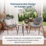 Home Collective Gartenmöbel Set Balkonmöbel Lounge Möbel Outdoor Outdoormöbel | 3-teilig | 2 Stühle 1 Beistelltisch Ø 56 cm | abziehbare Kissen Klarglas Tisch | Garten Terrasse Balkon | Natur Schwarz