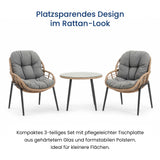 Home Collective Gartenmöbel Set Balkonmöbel Lounge Möbel Outdoor Outdoormöbel | 3-teilig | 2 Stühle 1 Beistelltisch Ø 56 cm | abziehbare Kissen Klarglas Tisch | Garten Terrasse Balkon | Natur Schwarz