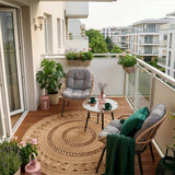 Home Collective Gartenmöbel Set Balkonmöbel Lounge Möbel Outdoor Outdoormöbel | 3-teilig | 2 Stühle 1 Beistelltisch Ø 56 cm | abziehbare Kissen Klarglas Tisch | Garten Terrasse Balkon | Natur Schwarz