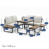 Home Collective Gartenmöbel Set Balkonmöbel Lounge Möbel Outdoormöbel | 4-teilig Ecklounge | 2 Sofas 1 Bank 1 Tisch 110 cm | abziehbare Kissen in beige, Polywood | Garten Terrasse Balkon | Schwarz
