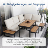 Home Collective Gartenmöbel Set Balkonmöbel Lounge Möbel Outdoormöbel | 4-teilig Ecklounge | 2 Sofas 1 Bank 1 Tisch 110 cm | abziehbare Kissen in beige, Polywood | Garten Terrasse Balkon | Schwarz