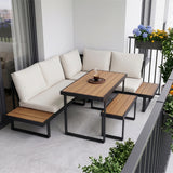 Home Collective Gartenmöbel Set Balkonmöbel Lounge Möbel Outdoormöbel | 4-teilig Ecklounge | 2 Sofas 1 Bank 1 Tisch 110 cm | abziehbare Kissen in beige, Polywood | Garten Terrasse Balkon | Schwarz