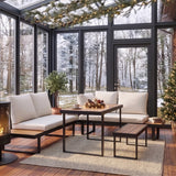 Home Collective Gartenmöbel Set Balkonmöbel Lounge Möbel Outdoormöbel | 4-teilig Ecklounge | 2 Sofas 1 Bank 1 Tisch 110 cm | abziehbare Kissen in beige, Polywood | Garten Terrasse Balkon | Schwarz