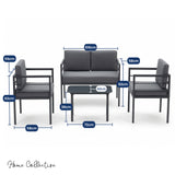Home Collective Gartenmöbel Set Balkonmöbel Lounge Möbel Outdoor Outdoormöbel | 4-teilig | 2-Sitzer 2 Sessel 1 Tisch | abziehbare Kissen in grau Glastisch | Garten Terrasse Balkon | Anthrazit