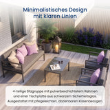 Home Collective Gartenmöbel Set Balkonmöbel Lounge Möbel Outdoor Outdoormöbel | 4-teilig | 2-Sitzer 2 Sessel 1 Tisch | abziehbare Kissen in grau Glastisch | Garten Terrasse Balkon | Anthrazit