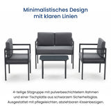 Home Collective Gartenmöbel Set Balkonmöbel Lounge Möbel Outdoor Outdoormöbel | 4-teilig | 2-Sitzer 2 Sessel 1 Tisch | abziehbare Kissen in grau Glastisch | Garten Terrasse Balkon | Anthrazit