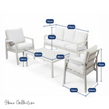 Home Collective Gartenmöbel Set Lounge Möbel Outdoor Outdoormöbel | 4-teilig | 3-Sitzer Sofa 2 Stühle 1 Tisch | abziehbare Kissen Metallgestell | Möbel Garten Terrasse Balkon | Weiß