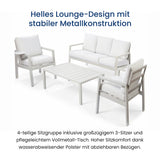 Home Collective Gartenmöbel Set Lounge Möbel Outdoor Outdoormöbel | 4-teilig | 3-Sitzer Sofa 2 Stühle 1 Tisch | abziehbare Kissen Metallgestell | Möbel Garten Terrasse Balkon | Weiß