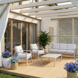 Home Collective Gartenmöbel Set Lounge Möbel Outdoor Outdoormöbel | 4-teilig | 3-Sitzer Sofa 2 Stühle 1 Tisch | abziehbare Kissen Metallgestell | Möbel Garten Terrasse Balkon | Weiß