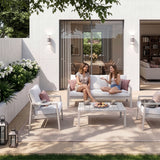 Home Collective Gartenmöbel Set Lounge Möbel Outdoor Outdoormöbel | 4-teilig | 3-Sitzer Sofa 2 Stühle 1 Tisch | abziehbare Kissen Metallgestell | Möbel Garten Terrasse Balkon | Weiß