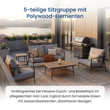 Home Collective Gartenmöbel Set Lounge Möbel Outdoor Outdoormöbel | 5-teilig | 2-Sitzer Sofa 2 Stühle Couchtisch Beistelltisch | abziehbare Kissen Polywood | Garten Terrasse Balkon | Grau/Schwarz