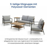 Home Collective Gartenmöbel Set Lounge Möbel Outdoor Outdoormöbel | 5-teilig | 2-Sitzer Sofa 2 Stühle Couchtisch Beistelltisch | abziehbare Kissen Polywood | Garten Terrasse Balkon | Grau/Schwarz