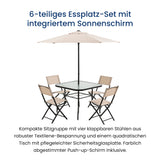 Home Collective Gartenmöbel Set Balkonmöbel Essgruppe Outdoor Terrassenmöbel Sitzgruppe | 6-teilig | 4 Klappstühle 1 Glastisch 1 Sonnenschirm | wetterfest | Garten Terrasse Balkon | Beige/Schwarz