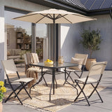 Home Collective Gartenmöbel Set Balkonmöbel Essgruppe Outdoor Terrassenmöbel Sitzgruppe | 6-teilig | 4 Klappstühle 1 Glastisch 1 Sonnenschirm | wetterfest | Garten Terrasse Balkon | Beige/Schwarz