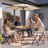 Home Collective Gartenmöbel Set Balkonmöbel Essgruppe Outdoor Terrassenmöbel Sitzgruppe | 6-teilig | 4 Klappstühle 1 Glastisch 1 Sonnenschirm | wetterfest | Garten Terrasse Balkon | Beige/Schwarz