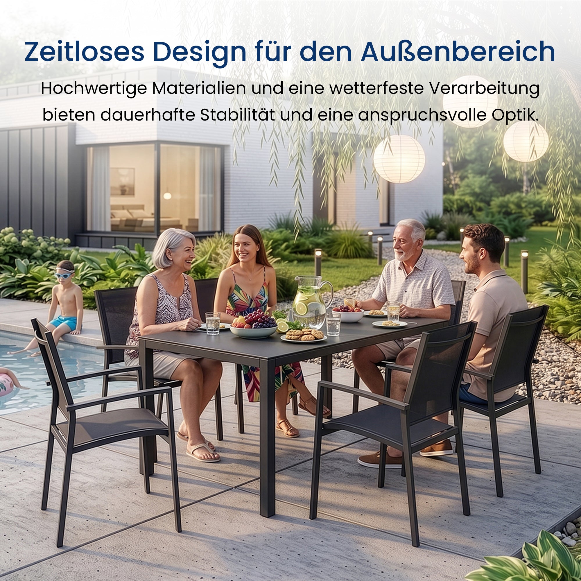Home Collective Gartenmöbel Set Balkonmöbel Essgruppe Outdoor Terrassenmöbel Sitzgruppe | 7-teilig | 6 Stühle 1 Metalltisch | Textilene wetterfest
