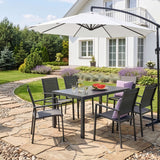 Home Collective Gartenmöbel Set Balkonmöbel Essgruppe Outdoor Terrassenmöbel Sitzgruppe | 7-teilig | 6 Stühle 1 Metalltisch | Textilene wetterfest | Garten Terrasse Balkon | Dunkelgrau Schwarz