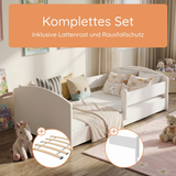 Home Collective Kinderbett Jugendbett Bett mit Rausfallschutz und Lattenrost | wahlweise inkl. Matratze | Juniorbett für Mädchen & Jungen | für Kinder von 2 – 10 Jahren made in EU