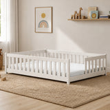 Kinderbett Bodenbett mit Rausfallschutz & Lattenrost Montessori Bett Bed Gitterbett Kinder Jugendbett Einzelbett | Verfügbare Größen: 80x160, 80x180, 90x190, 90x200, 120x200, 140x200 cm
