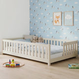 Kinderbett Bodenbett mit Rausfallschutz & Lattenrost Montessori Bett Bed Gitterbett Kinder Jugendbett Einzelbett | Verfügbare Größen: 80x160, 80x180, 90x190, 90x200, 120x200, 140x200 cm