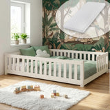 Kinderbett Bodenbett mit Rausfallschutz & Lattenrost Montessori Bett Bed Gitterbett Kinder Jugendbett Einzelbett | Verfügbare Größen: 80x160, 80x180, 90x190, 90x200, 120x200, 140x200 cm