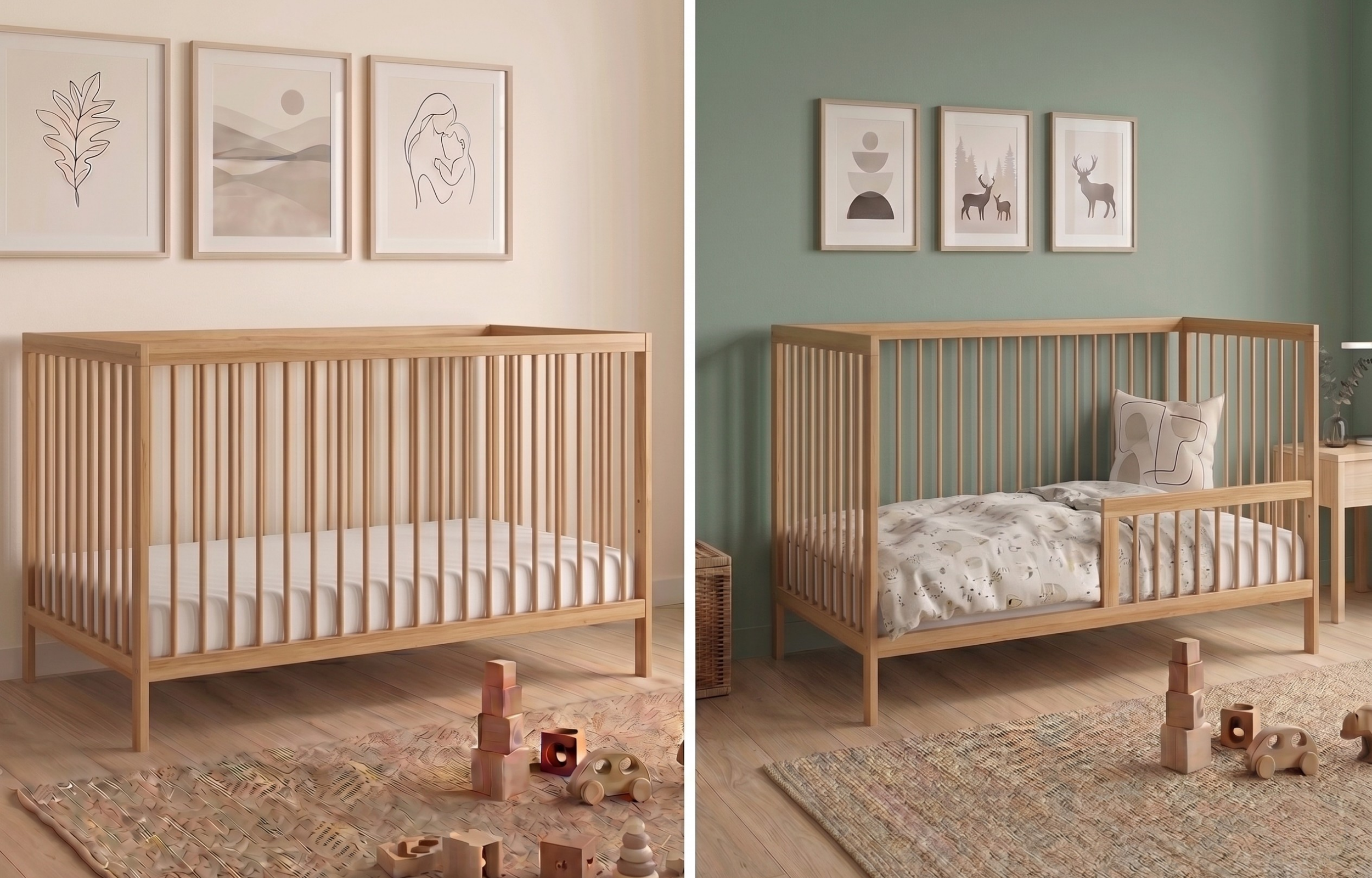 Kids Collective Babybett Kinderbett Gitterbett mit Rausfallschutz Baby Bett | stabiles Buchenholz | Juniorbett | made in Europe | Kinderzimmer Jugendzimmer Möbel | 60x120 & 70x140 cm