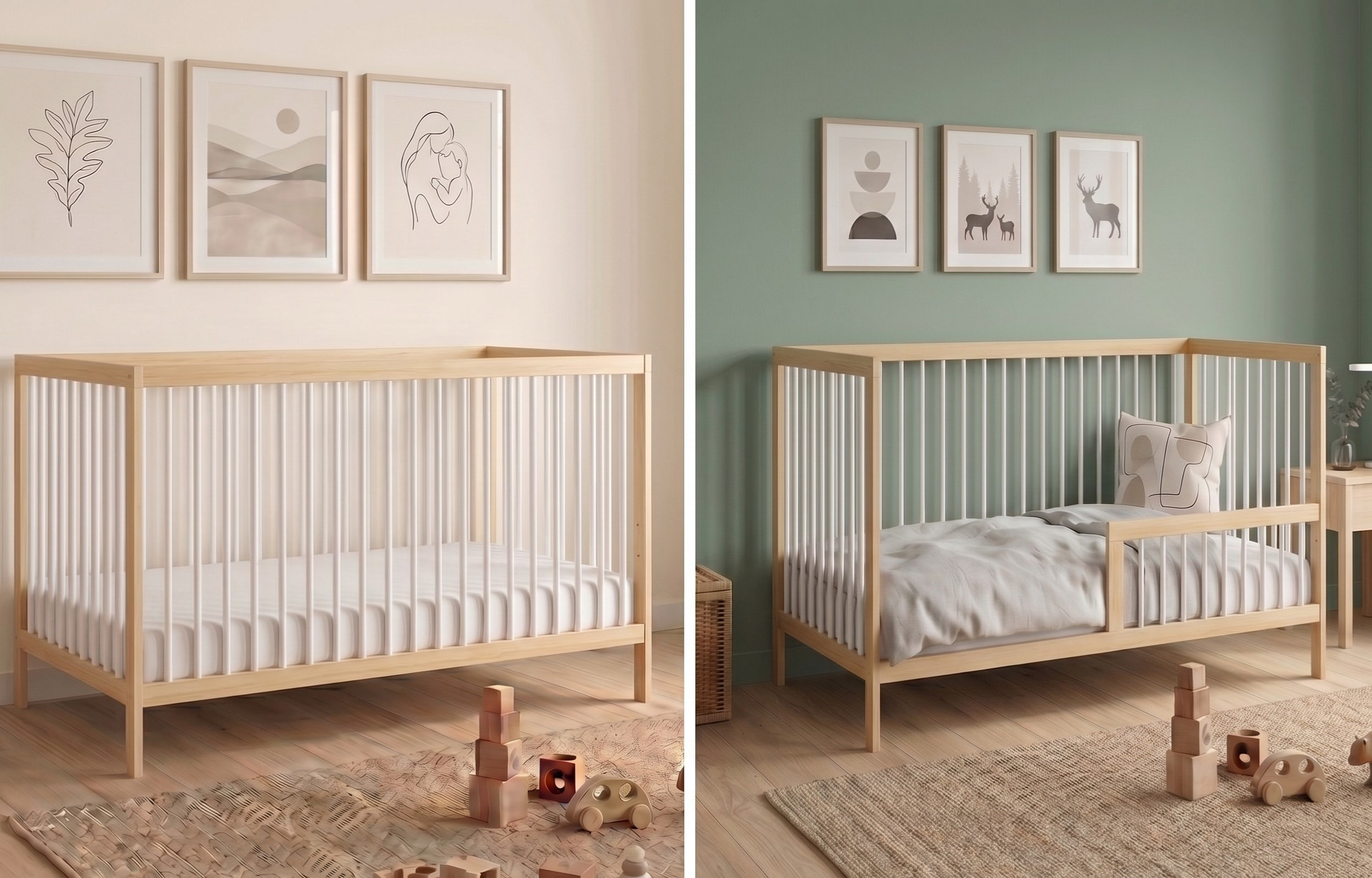 Kids Collective Babybett Kinderbett Gitterbett mit Rausfallschutz Baby Bett | stabiles Buchenholz | Juniorbett | made in Europe | Kinderzimmer Jugendzimmer Möbel | 60x120 & 70x140 cm