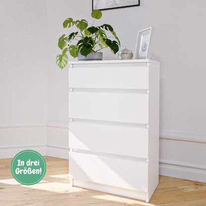 Kommode weiß mit drei, vier oder fünf Schubladen, Schlafzimmer Flur kleiner Nachttisch, Schrank, Sideboard, Highboard, Breite 60 cm