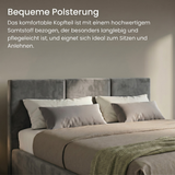 Home Collective Bett Doppelbett Polsterbett Bettgestell mit Lattenrost & Stauraum 120x200 140x200 160x200 180x200 cm mit Bettkasten, Kopfteil mit 3 Paneelen | weicher Samt | Creme und Aschgrau