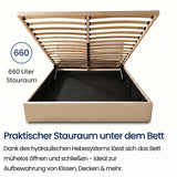 Home Collective Bett Doppelbett Polsterbett Bettgestell mit Lattenrost & Stauraum 120x200 140x200 160x200 180x200 cm mit Bettkasten, Kopfteil mit 3 Paneelen | weicher Samt | Creme und Aschgrau