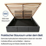 Home Collective Bett Doppelbett Polsterbett Bettgestell mit Lattenrost & Stauraum 120x200 140x200 160x200 180x200 cm mit Bettkasten, Kopfteil mit 3 Paneelen | weicher Samt | Creme und Aschgrau