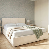 Home Collective Bett Doppelbett Polsterbett Bettgestell mit Lattenrost & Stauraum 120x200 140x200 160x200 180x200 cm mit Bettkasten, Kopfteil mit 3 Paneelen | weicher Samt | Creme und Aschgrau