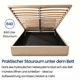 Home Collective Bett Doppelbett Polsterbett Bettgestell mit Lattenrost & Stauraum 120x200 140x200 160x200 180x200 cm mit Bettkasten, Kopfteil mit 3 Paneelen | weicher Samt | Creme und Aschgrau