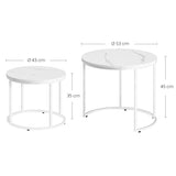 Table basse lot de 2 tables d'appoint rondes design loft 2 en 1 surface emboîtable résistante aux rayures, salon | 53cm et 43cm de large