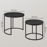 Table basse lot de 2 tables d'appoint rondes design loft 2 en 1 surface emboîtable résistante aux rayures, salon | 53cm et 43cm de large