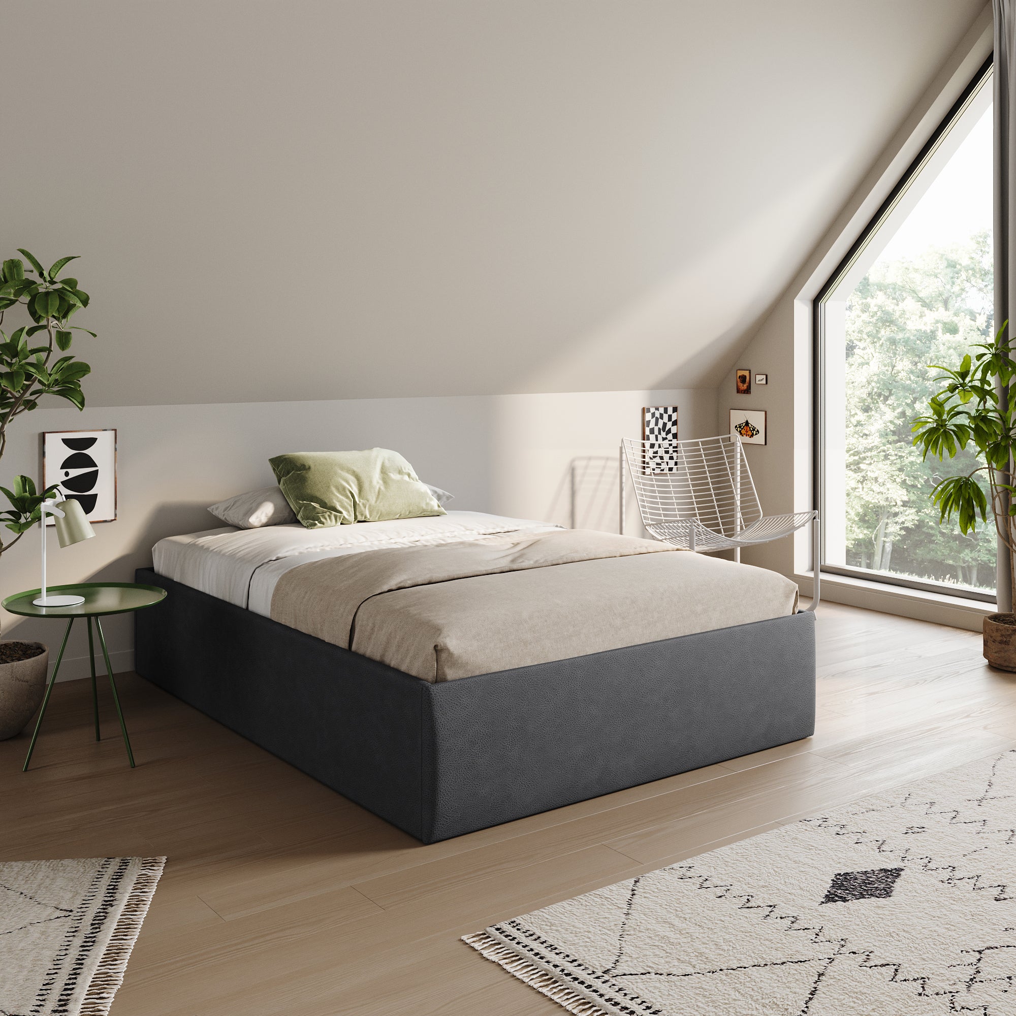Home Collective Polsterbett 140x200 160x200 180x200 200x200 cm Doppelbett Bett ohne Kopfteil mit verstellbarem Lattenrost & Stauraum, wählbare Matratze (Ohne / H2 / H3) | Lederoptik Velours | Schlafzimmer Möbel
