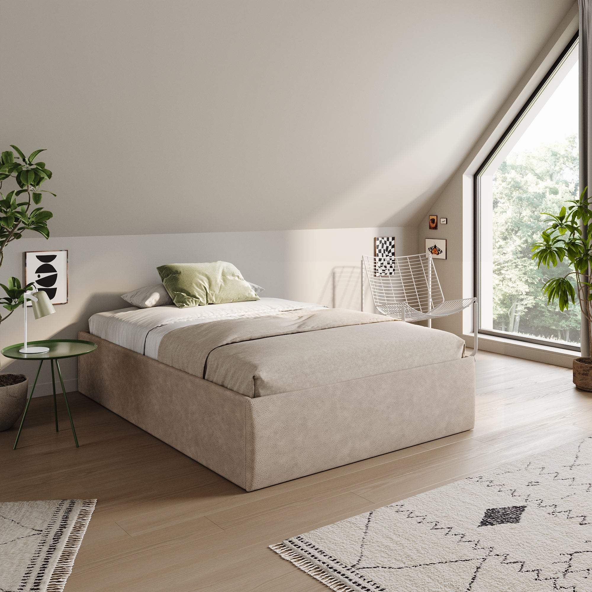 Home Collective Polsterbett 140x200 160x200 180x200 200x200 cm Doppelbett Bett ohne Kopfteil mit verstellbarem Lattenrost & Stauraum, wählbare Matratze (Ohne / H2 / H3) | Lederoptik Velours | Schlafzimmer Möbel