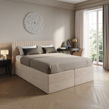 Home Collective Boxspringbett 160x200 180x200 200x200 Bett Doppelbett Polsterbett Bonnell H2 & Kaltschaum H3 Matratze, gepolstertes Kopfteil | VARDO-Stoff