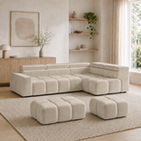 Home Collective Ecksofa Couch Sofa Wohnlandschaft Wohnzimmer 305x210 cm | weicher Stoff & Wellenfederung | verstellbare Kopfstützen | Ottomane links/rechts montierbar | Hocker wahlweise