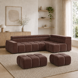 Home Collective Ecksofa Couch Sofa Wohnlandschaft Wohnzimmer 305x210 cm | weicher Stoff & Wellenfederung | verstellbare Kopfstützen | Ottomane links/rechts montierbar | Hocker wahlweise