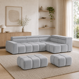 Home Collective Ecksofa Couch Sofa Wohnlandschaft Wohnzimmer 305x210 cm | weicher Stoff & Wellenfederung | verstellbare Kopfstützen | Ottomane links/rechts montierbar | Hocker wahlweise