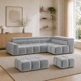 Home Collective Ecksofa Couch Sofa Wohnlandschaft Wohnzimmer 305x210 cm | weicher Stoff & Wellenfederung | verstellbare Kopfstützen | Ottomane links/rechts montierbar | Hocker wahlweise