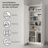 Armoire armoire polyvalente avec amortisseur de porte SOFT CLOSE (en option) blanc 74 cm largeur 180 cm hauteur avec quatre ou six étagères, classeur organisateur d'armoire domestique en bois MDF
