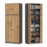 Armoire armoire polyvalente avec amortisseur de porte SOFT CLOSE (en option) blanc 74 cm largeur 180 cm hauteur avec quatre ou six étagères, classeur organisateur d'armoire domestique en bois MDF
