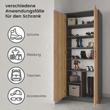Armoire armoire polyvalente avec amortisseur de porte SOFT CLOSE (en option) blanc 74 cm largeur 180 cm hauteur avec quatre ou six étagères, classeur organisateur d'armoire domestique en bois MDF