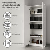 Armoire armoire polyvalente avec amortisseur de porte SOFT CLOSE (en option) blanc 74 cm largeur 180 cm hauteur avec quatre ou six étagères, classeur organisateur d'armoire domestique en bois MDF