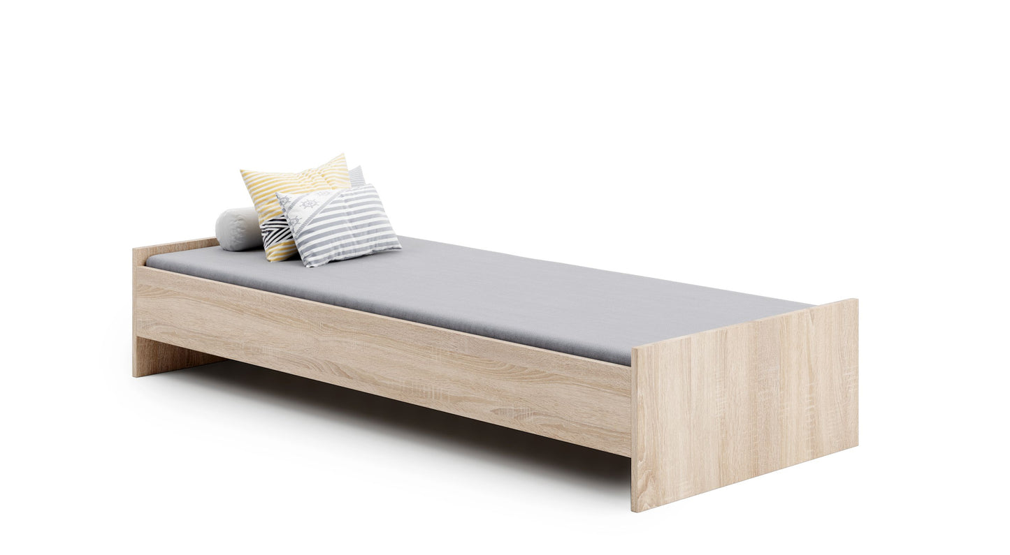 Gästebett 90x200 cm Bett Gästezimmer weiß oder helle Holzfarbe mit Lattenrost, MDF-Holz "Made in Europe" 200 x 90