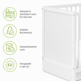Kids Collective Babybett Kinderbett Beistellbett mit HDF-Platte | Modulares Gitterbett Lattenrost 3-fach höhenverstellbar & abnehmbare Sprossen | Baby Bett Holz Kinderzimmer | 60x120 & 70x140 cm