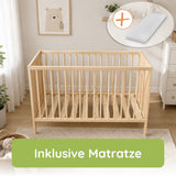 Kids Collective Babybett Kinderbett Beistellbett mit HDF-Platte | Modulares Gitterbett Lattenrost 3-fach höhenverstellbar & abnehmbare Sprossen | Baby Bett Holz Kinderzimmer | 60x120 & 70x140 cm